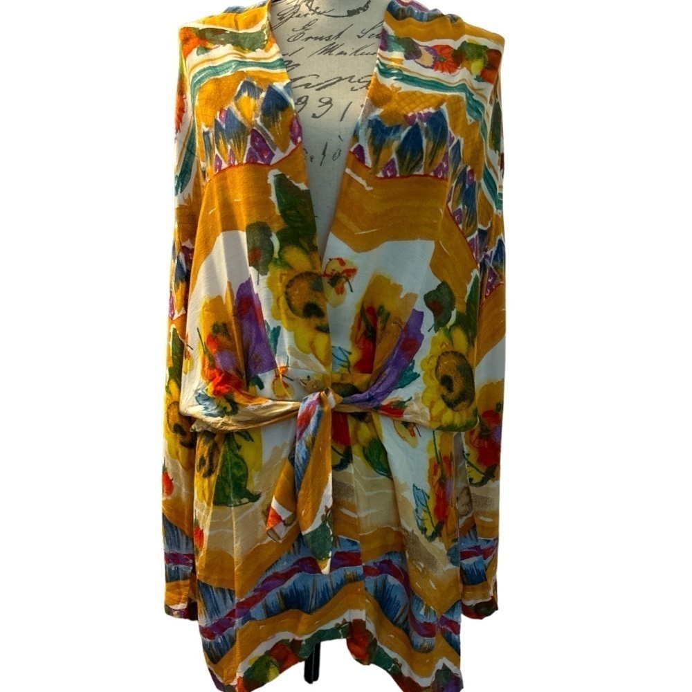 Vintage CASUAL CORNER jacket cardigan with tie SZ 12 Long sleeves 70s colors
